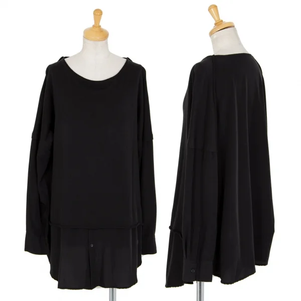 ワイズY's ポリブラウスレイヤード切替デザインカットソー 黒2 K-85981_001