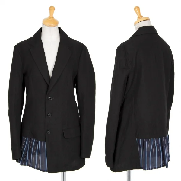 ワイズY's 裾ストライプ切替3Bジャケット 黒2 K-85988_001