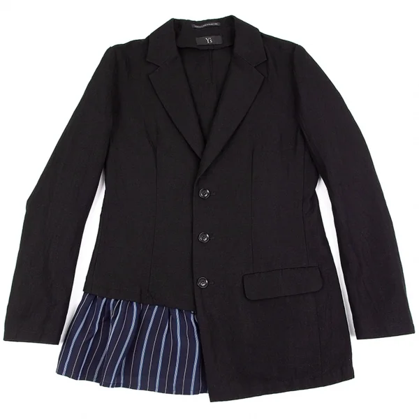 ワイズY's 裾ストライプ切替3Bジャケット 黒2 K-85988_002