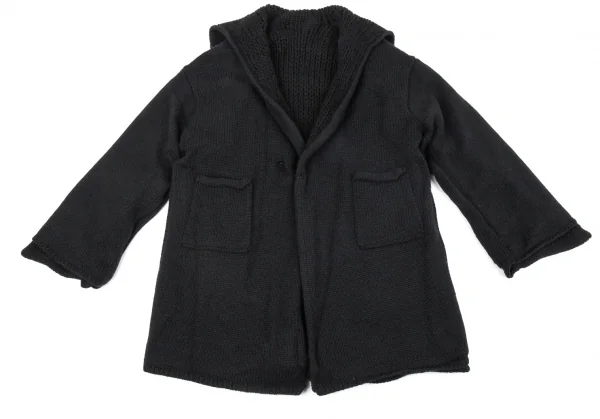 ヨウジヤマモト ファムYohji Yamamoto FEMME ニットレイヤードピン留アルパカリバーシブルコート 黒3 K-86009_010