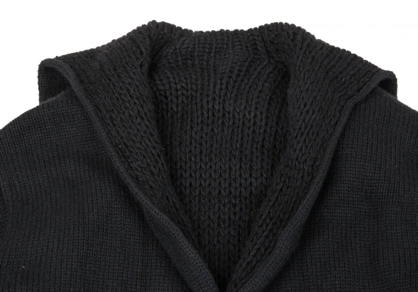 ヨウジヤマモト ファムYohji Yamamoto FEMME ニットレイヤードピン留アルパカリバーシブルコート 黒3 K-86009_011