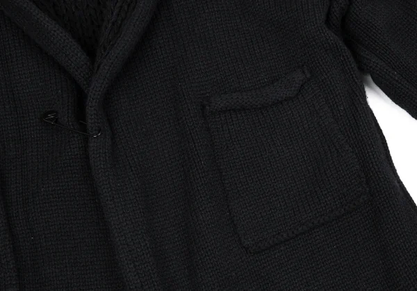 ヨウジヤマモト ファムYohji Yamamoto FEMME ニットレイヤードピン留アルパカリバーシブルコート 黒3 K-86009_012