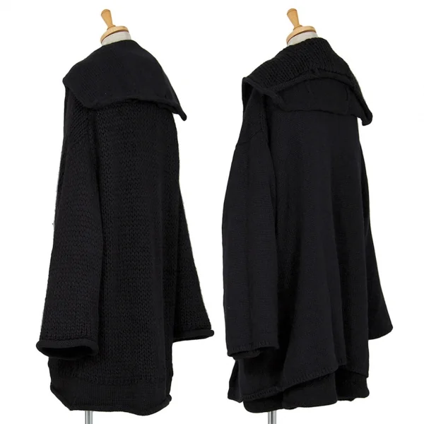ヨウジヤマモト ファムYohji Yamamoto FEMME ニットレイヤードピン留アルパカリバーシブルコート 黒3 K-86009_002