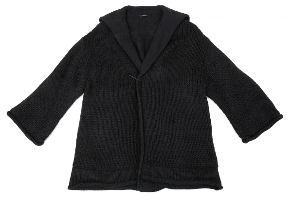 ヨウジヤマモト ファムYohji Yamamoto FEMME ニットレイヤードピン留アルパカリバーシブルコート 黒3 K-86009_003