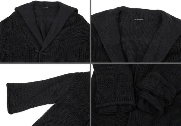 ヨウジヤマモト ファムYohji Yamamoto FEMME ニットレイヤードピン留アルパカリバーシブルコート 黒3 K-86009_004