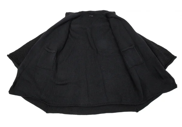 ヨウジヤマモト ファムYohji Yamamoto FEMME ニットレイヤードピン留アルパカリバーシブルコート 黒3 K-86009_008