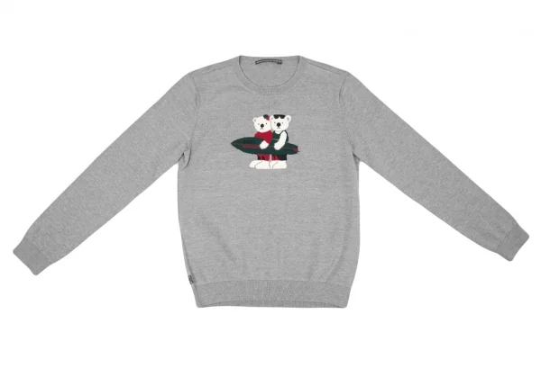 マドモアゼルノンノンMademoiselle NON NON サーフベアコットンウールブッチセーター 杢グレー38（M) K-86051_002