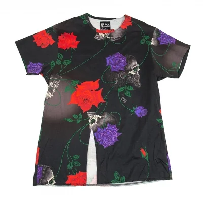 ブラックスキャンダル ヨウジヤマモトBLACK Scandal Yohji Yamamoto スカルローズプリントコットンロングカットソー