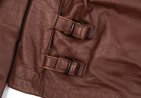 ヨウジヤマモト プールオムYohji Yamamoto POUR HOMME バックプリントフーディーレザージャケット 茶4 K-86114_004