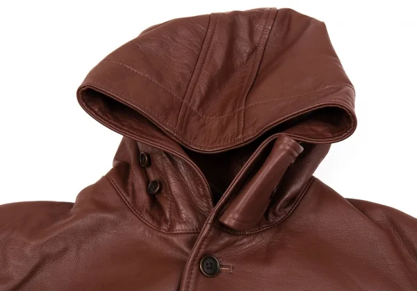 ヨウジヤマモト プールオムYohji Yamamoto POUR HOMME バックプリントフーディーレザージャケット 茶4 K-86114_006