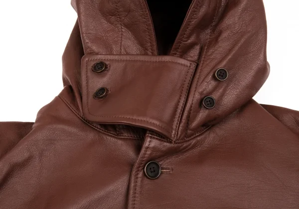 ヨウジヤマモト プールオムYohji Yamamoto POUR HOMME バックプリントフーディーレザージャケット 茶4 K-86114_007