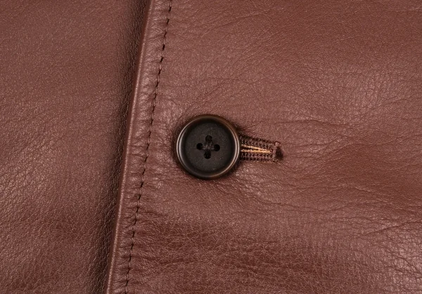 ヨウジヤマモト プールオムYohji Yamamoto POUR HOMME バックプリントフーディーレザージャケット 茶4 K-86114_008