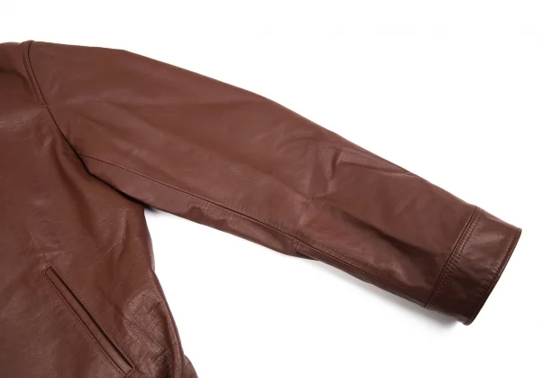 ヨウジヤマモト プールオムYohji Yamamoto POUR HOMME バックプリントフーディーレザージャケット 茶4 K-86114_009
