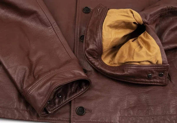 ヨウジヤマモト プールオムYohji Yamamoto POUR HOMME バックプリントフーディーレザージャケット 茶4 K-86114_010