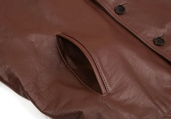 ヨウジヤマモト プールオムYohji Yamamoto POUR HOMME バックプリントフーディーレザージャケット 茶4 K-86114_012