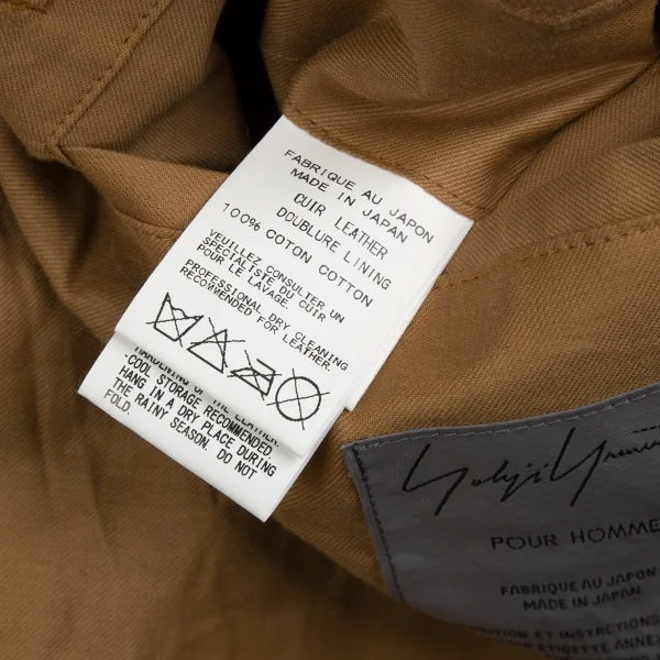 ヨウジヤマモト プールオムYohji Yamamoto POUR HOMME バックプリントフーディーレザージャケット 茶4 K-86114_015