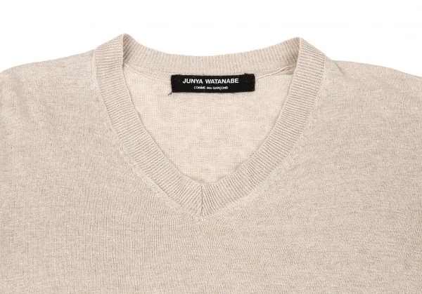 ジュンヤワタナベ コムデギャルソンJUNYA WATANABE COMME des GARCONS リネン半袖Vネックニット ベージュM位 K-86250_003