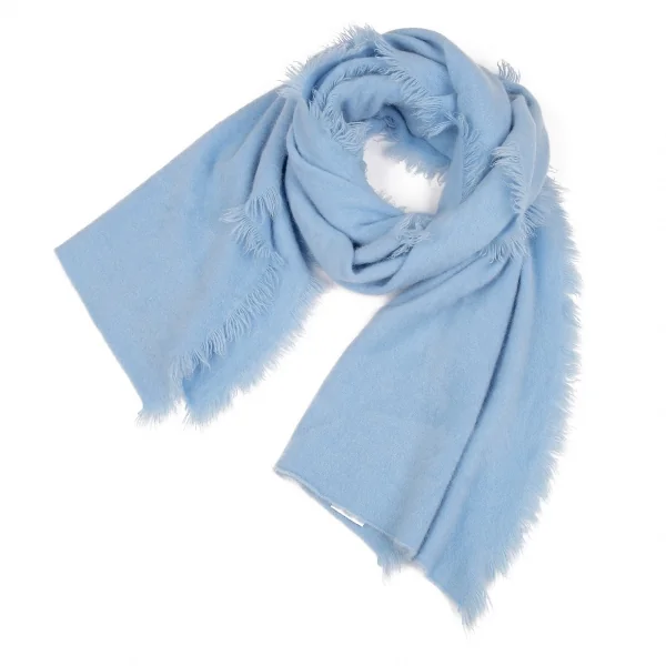 レキップヨシエイナバL'EQUIPE YOSHIE INABA カシミヤ起毛サイドフリンジロング大判ストール 水色 K-86279_001