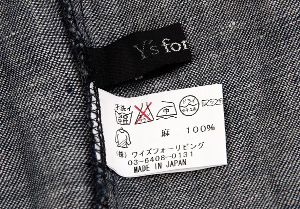 ワイズフォーリビングY's for living リネンダンガリークロップドパンツ 紺L位 K-86286_010