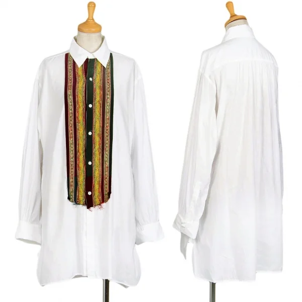 ワイズY's ジャガードテープ切替ロングシャツ 白2 K-86289_001