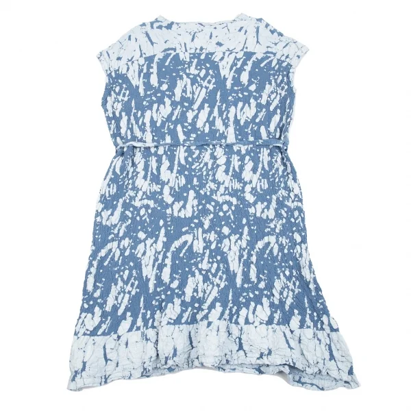 イッセイミヤケ ミーISSEY MIYAKE me スプラッシュプリントカリフラワーノースリーブワンピース 青M位 K-86405_012
