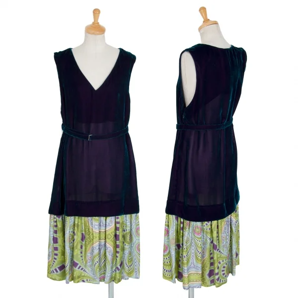 LIMI feu Kaleidoscope Print Switching Velour Dress Navy S K-86467_001