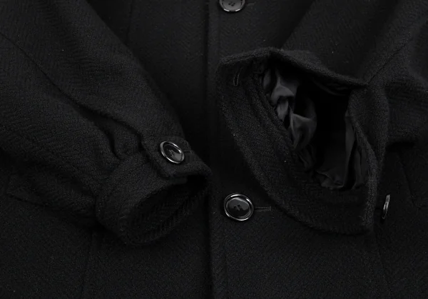 トリココムデギャルソンtricot COMME des GARCONS ウールナイロンヘリンボーンバルーンスリーブワイドジャケット 黒S K-86508_007