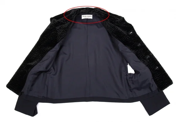 ローブドシャンブル コムデギャルソンrobe de chambre COMME des GARCONS スワカラフェイクファー切替ビッグカラージャケット 紺M位 K-86511_011