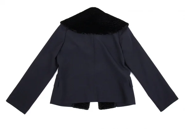 ローブドシャンブル コムデギャルソンrobe de chambre COMME des GARCONS スワカラフェイクファー切替ビッグカラージャケット 紺M位 K-86511_014