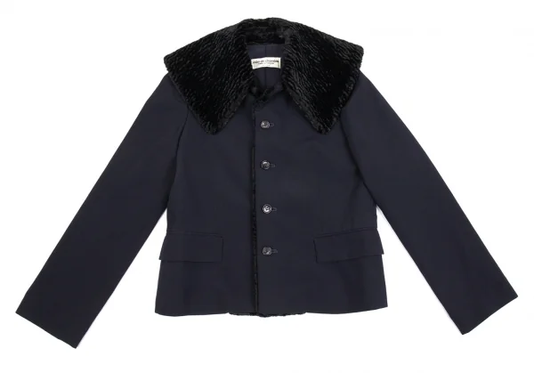 ローブドシャンブル コムデギャルソンrobe de chambre COMME des GARCONS スワカラフェイクファー切替ビッグカラージャケット 紺M位 K-86511_002