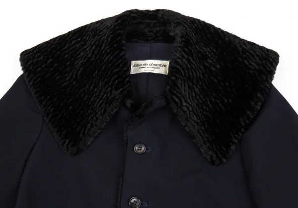 ローブドシャンブル コムデギャルソンrobe de chambre COMME des GARCONS スワカラフェイクファー切替ビッグカラージャケット 紺M位 K-86511_003