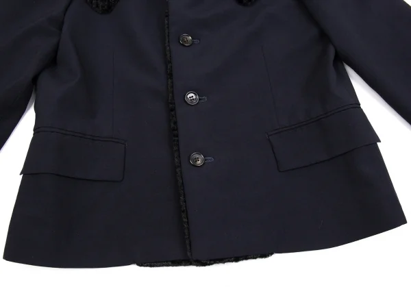 ローブドシャンブル コムデギャルソンrobe de chambre COMME des GARCONS スワカラフェイクファー切替ビッグカラージャケット 紺M位 K-86511_009