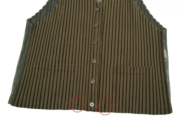 イッセイミヤケISSEY MIYAKEバックメッシュ切替プリーツジレベスト カーキM K-86542_005