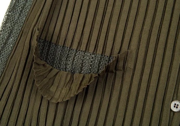 イッセイミヤケISSEY MIYAKEバックメッシュ切替プリーツジレベスト カーキM K-86542_007