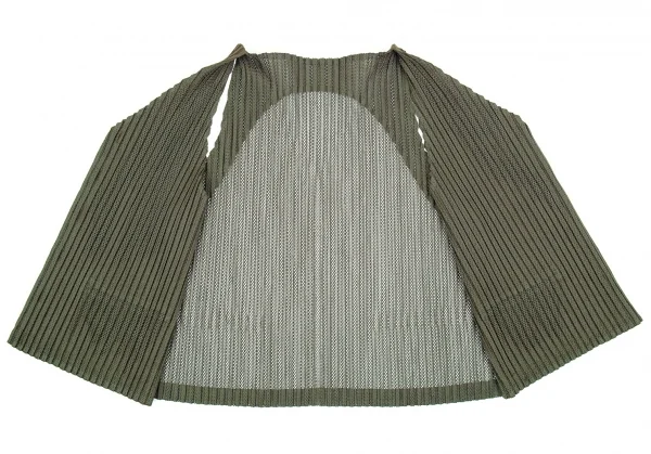 イッセイミヤケISSEY MIYAKEバックメッシュ切替プリーツジレベスト カーキM K-86542_008