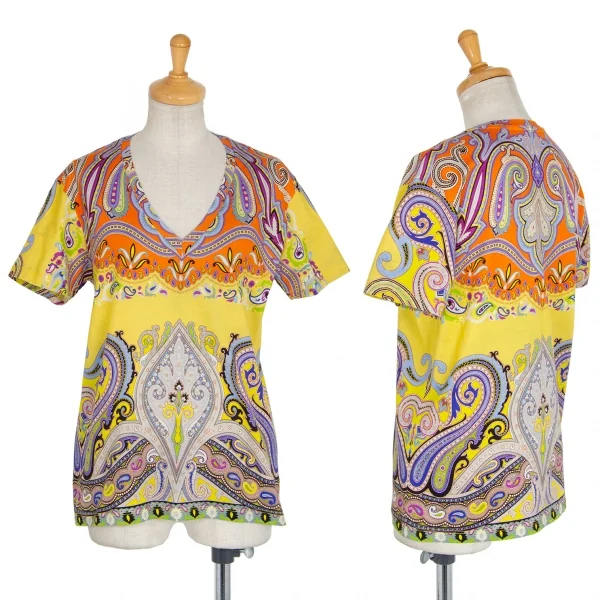 エトロETRO カラフルペイズリーVネックTシャツ マルチ38 K-86565_001