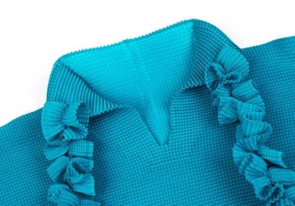 イッセイミヤケISSEY MIYAKE フリル装飾ボックスプリーツカットソー ターコイズ2 K-86608_004