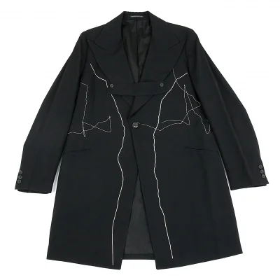 ヨウジヤマモト プールオム Yohji Yamamoto POUR HOMME刺繍ステッチウールギャバ1Bロングジャケット