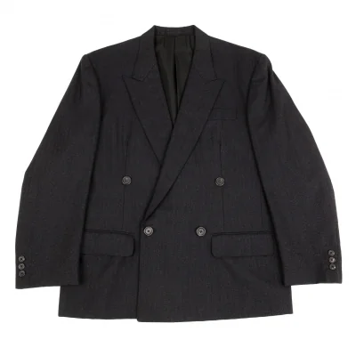 ワイズフォーメンY's for men ウールコットンストライプ織りダブルブレストジャケット