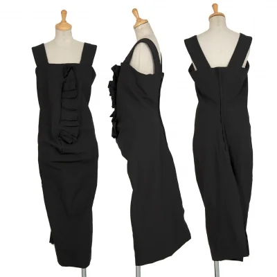 コムデギャルソンCOMME des GARCONS 製品染めエステルフロントフリル変形エプロンワンピース