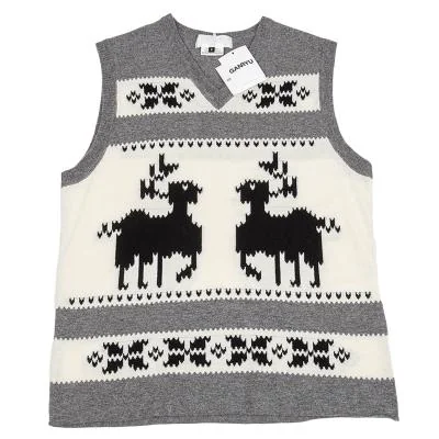 ガンリュウGANRYU トナカイ柄織りニットベスト グレーオフ