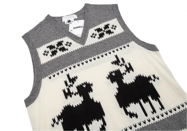 GANRYU Reindeer Pattern Woven Knit Vest K-86709_002