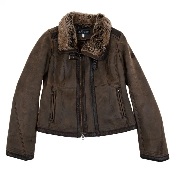 アルマーニジーンズARMANI JEANS フェイクムートンブルゾン 茶40 K-86715_002