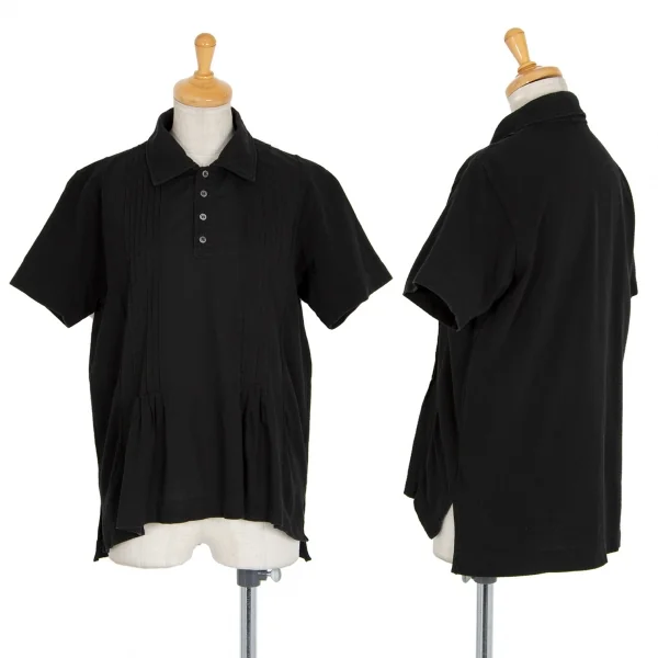 トリココムデギャルソンtricot COMME des GARCONS製品染めフロントピンタック切替鹿の子ポロシャツ 黒M K-86744_001