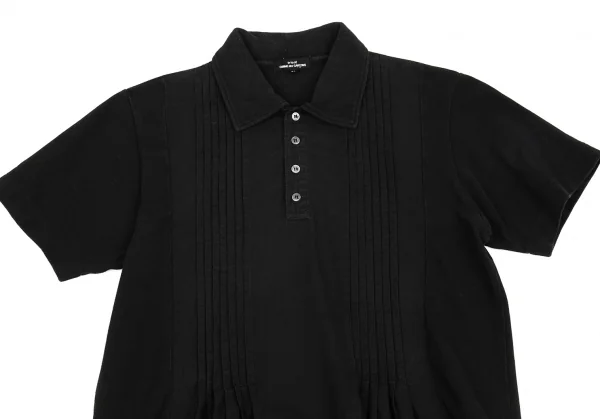 トリココムデギャルソンtricot COMME des GARCONS製品染めフロントピンタック切替鹿の子ポロシャツ 黒M K-86744_003