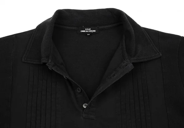 トリココムデギャルソンtricot COMME des GARCONS製品染めフロントピンタック切替鹿の子ポロシャツ 黒M K-86744_005