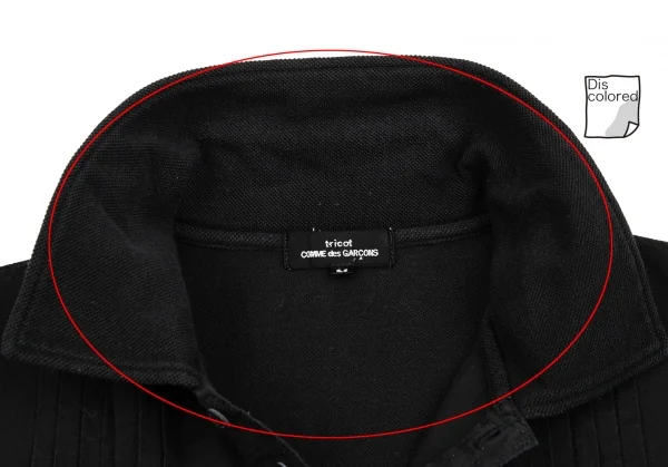 トリココムデギャルソンtricot COMME des GARCONS製品染めフロントピンタック切替鹿の子ポロシャツ 黒M K-86744_006