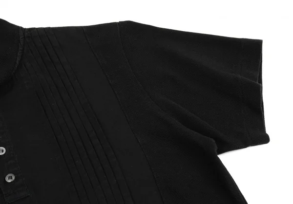 トリココムデギャルソンtricot COMME des GARCONS製品染めフロントピンタック切替鹿の子ポロシャツ 黒M K-86744_007