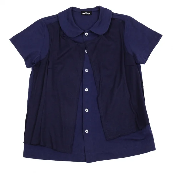 トリココムデギャルソンtricot COMME des GARCONS 製品染めフロントレイヤード天竺半袖シャツ 紺M位 K-86745_002