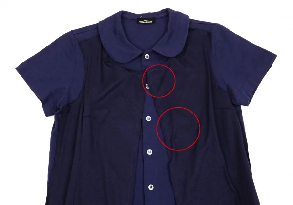 トリココムデギャルソンtricot COMME des GARCONS 製品染めフロントレイヤード天竺半袖シャツ 紺M位 K-86745_003